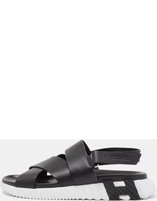 Hermes Black Leather Electric Sandal