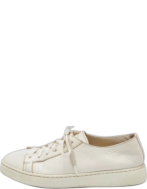 Santoni White Leather Low Top Sneaker