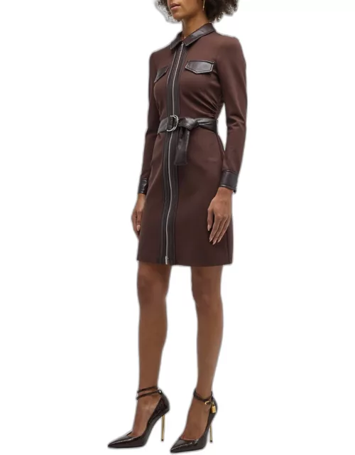 Jayda Knit Belted Zip-Front Mini Dres