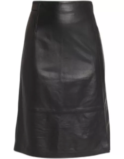 Tailored Knee-Length Leather Skirt