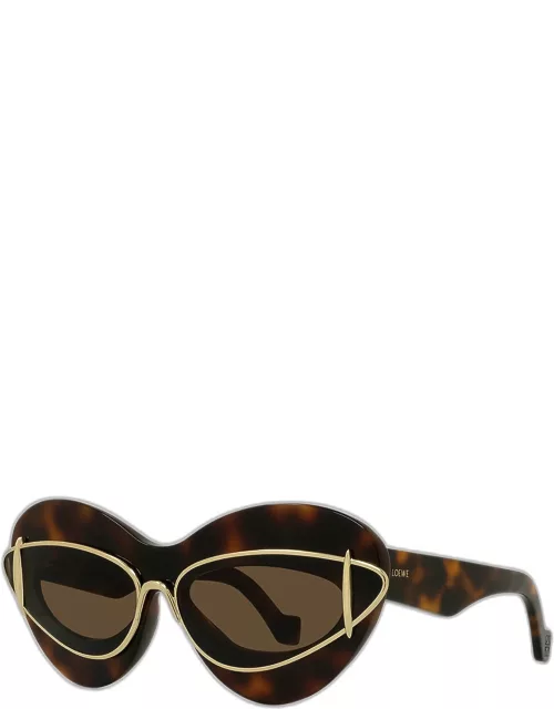 Double Frame Mixed-Media Cat-Eye Sunglasse