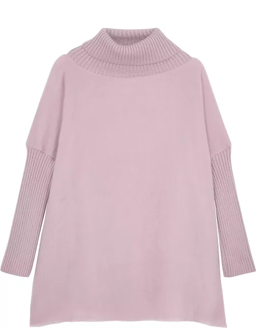 Herno Ribbed Roll-neck Wool Poncho - Lilac - One