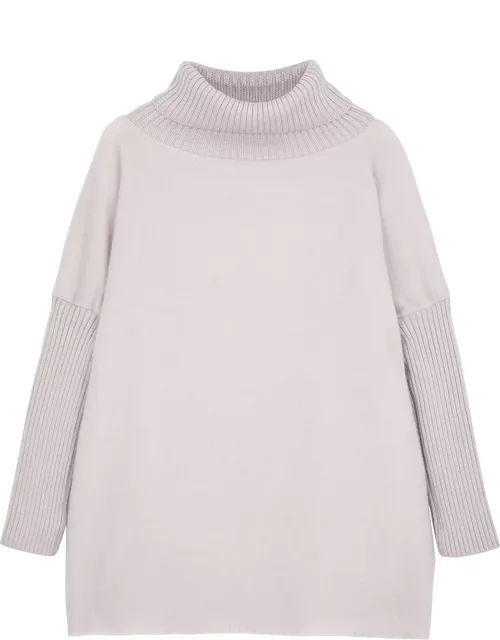 Herno Ribbed Roll-neck Wool Poncho - Light Grey - One