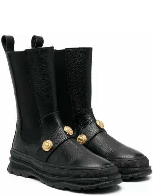 Balmain Black Boots With Gold Embossed Button