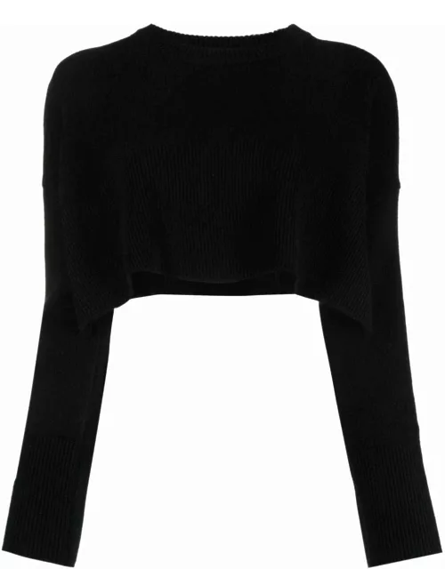 Black crew-neck crop sweater
