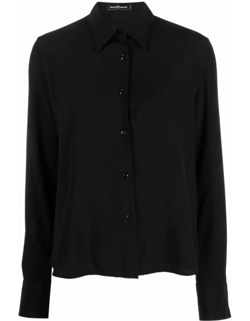 Black long-sleeve silk shirt