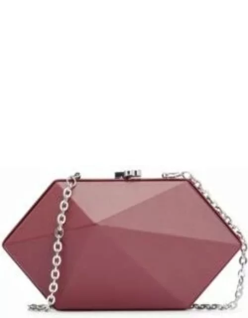 Grained-leather geometric clutch bag with chain strap- Light Red Women's Clutche