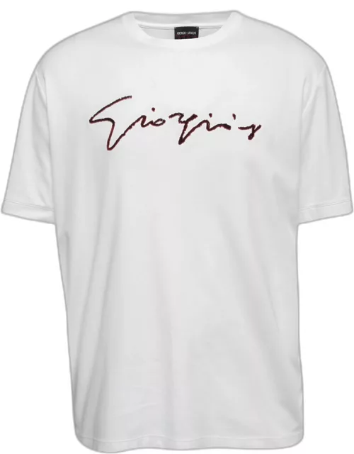 Giorgio Armani White Cotton Signature Logo Detail T-Shirt
