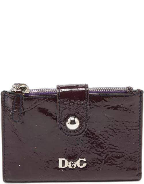 D & G Plum Patent Leather Double Zip Bifold Flap Wallet