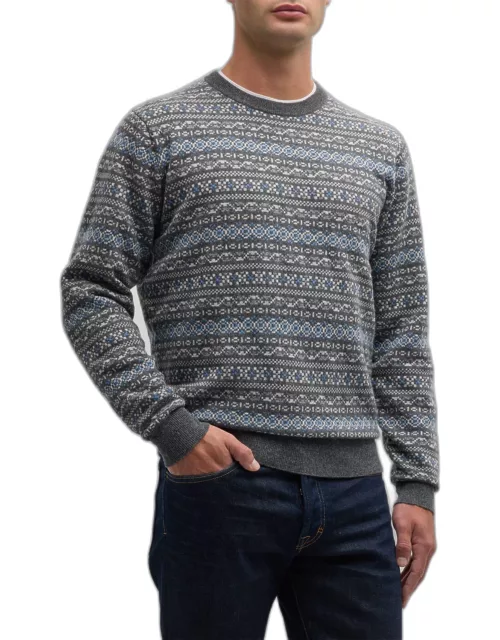 Men's Conway Wool-Cashmere Fair Isle Crewneck Sweater