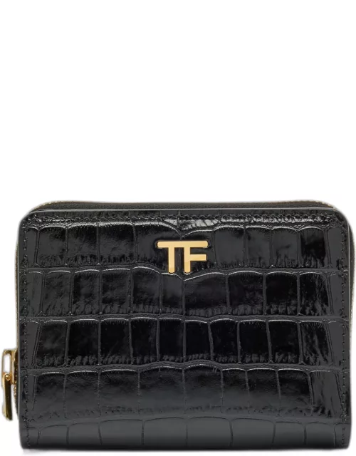 TF Compact Zipped Wallet in Stamped Croc Leather