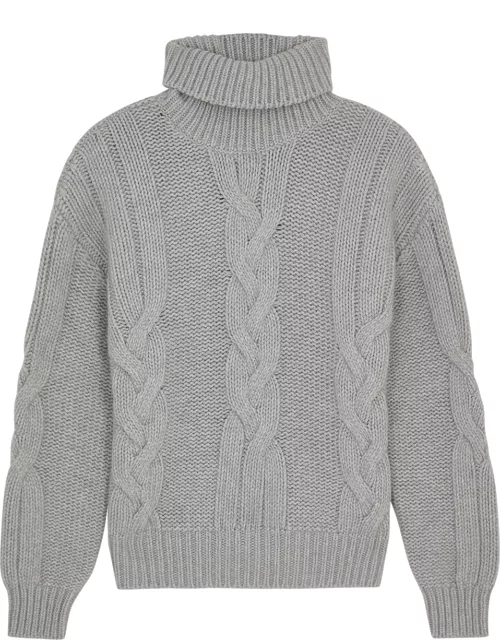 Herno Cable-knit Roll-neck Wool Jumper - Grey