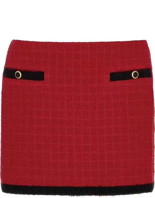Alessandra Rich Checked Bouclé Tweed Mini Skirt - RED