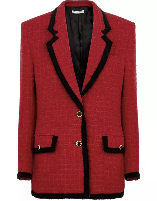 Alessandra Rich Checked Bouclé Tweed Blazer - RED