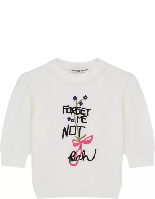 Alessandra Rich Forget Me Not Embroidered Knitted Jumper - White