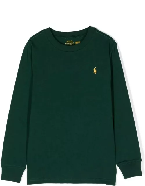 Ralph Lauren Dark Green Crew-neck Sweatshirt With Pony