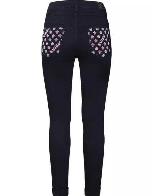 Allover Kamon and Logo-pattern Pocket High-waist Skinny Jean