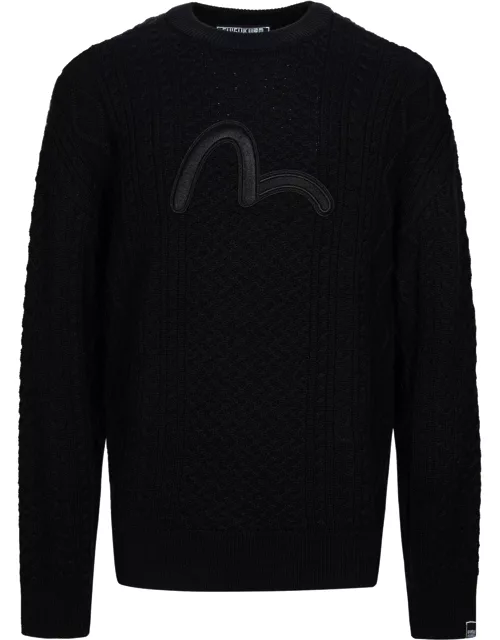 Seagull Embroidery Cable Knit Regular Fit Sweater