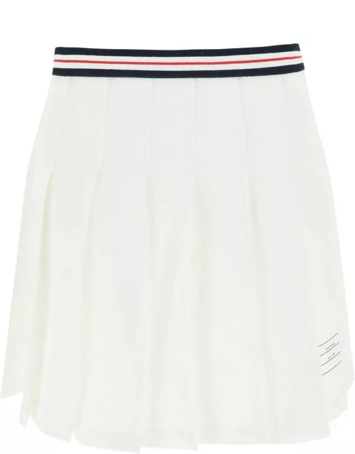THOM BROWNE Pleated mini skirt in testurized cotton knit