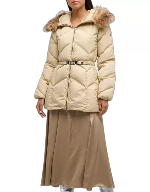 Loriot Belted Puffer Jacket with Removable Faux Fur Ruff