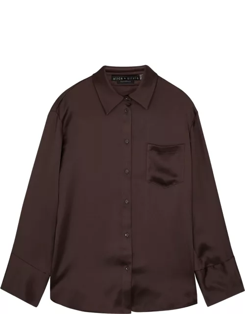 Alice + Olivia Finely Satin Shirt - Brown