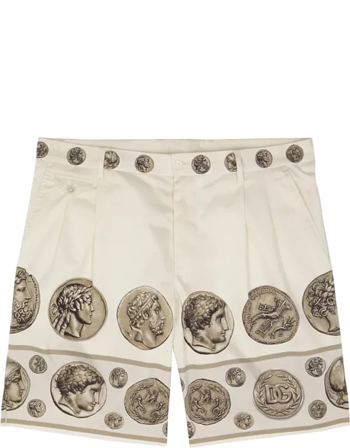 Dolce & Gabbana Roma Coin Printed Stretch-cotton Shorts - Cream