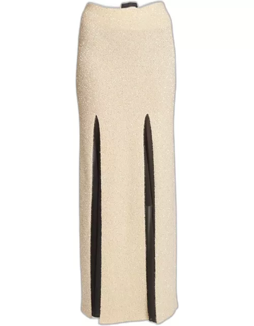 Technical Sequin Knit Slit Skirt