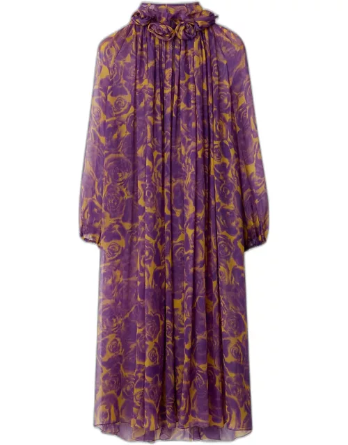 Chiffon Midi Dress with Floral Applique Detai