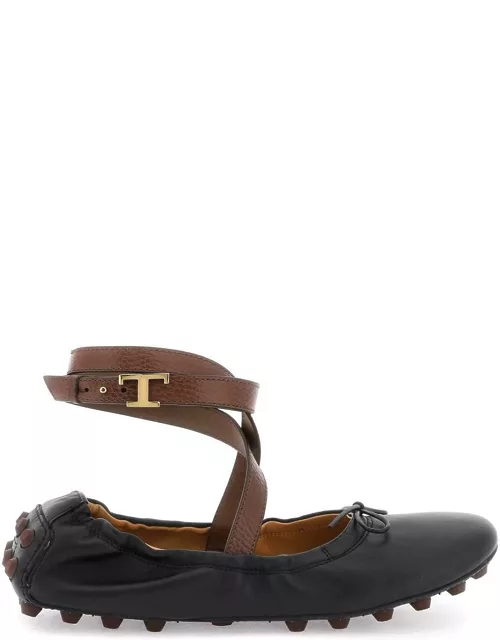 TOD'S bubble leather ballet flats shoes with strap