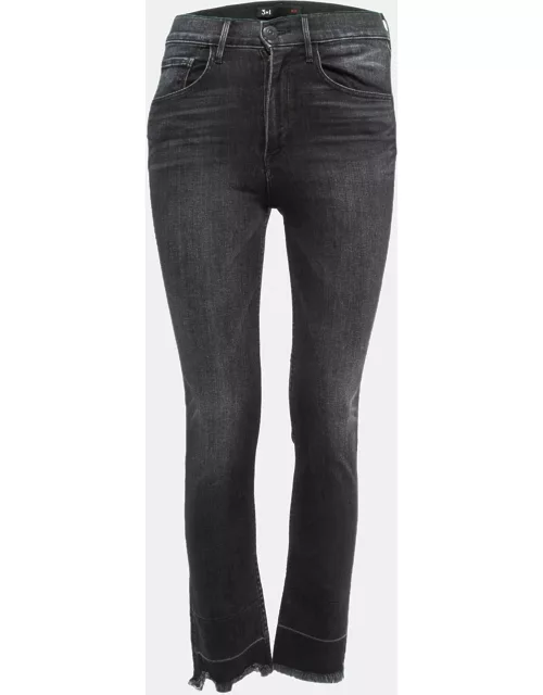 3x1 Black Stretch Cotton Slim Fit Shelter Cropped Jeans S/Waist 25"