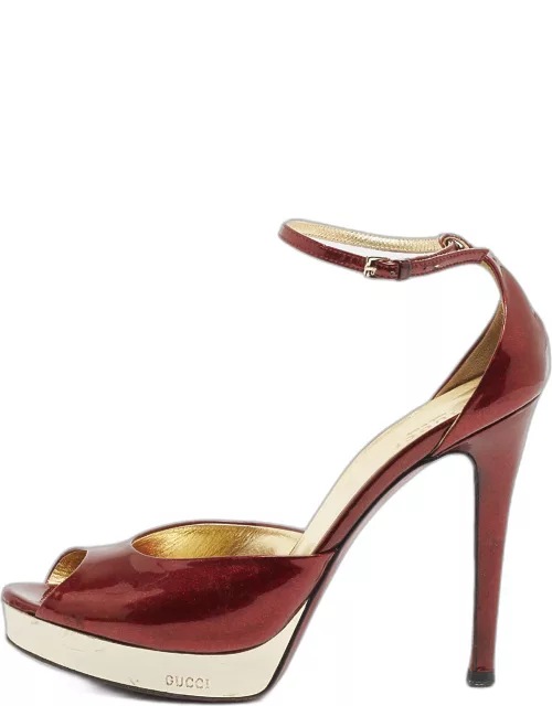 Gucci Red Patent Leather Ankle Strap Sandal