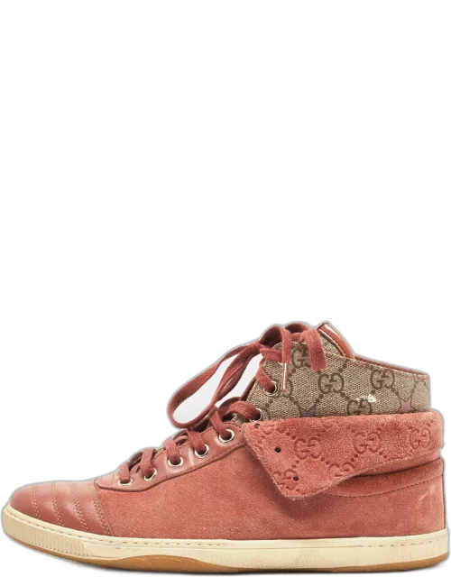 Gucci Pink Leather and Suede High Top Sneaker