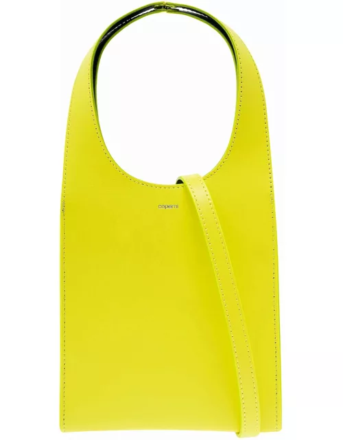 Coperni micro Swipe Tote Yellow Shoulder Bag With Embossed Logo In Smooth Leather Woman