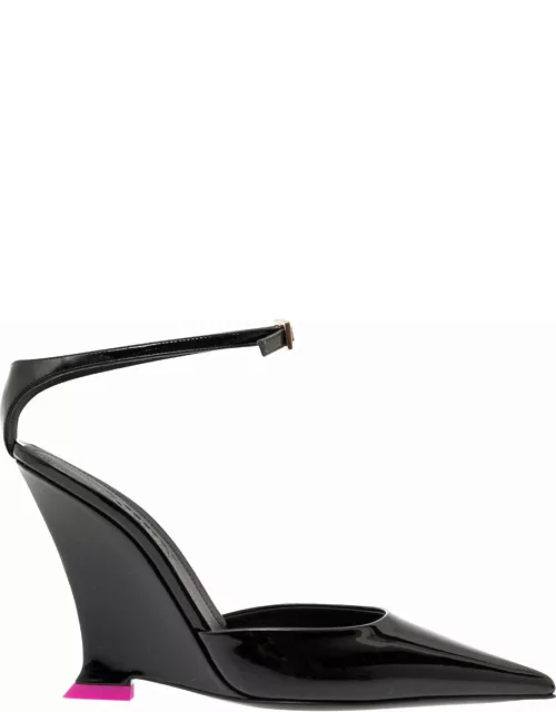 3JUIN clea Black Pumps With Wedge Heel And Contrasting Detail In Leather Woman