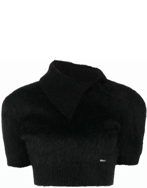 Black knit crop top