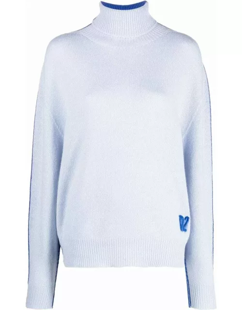 Two-tone blue turtleneck sweater