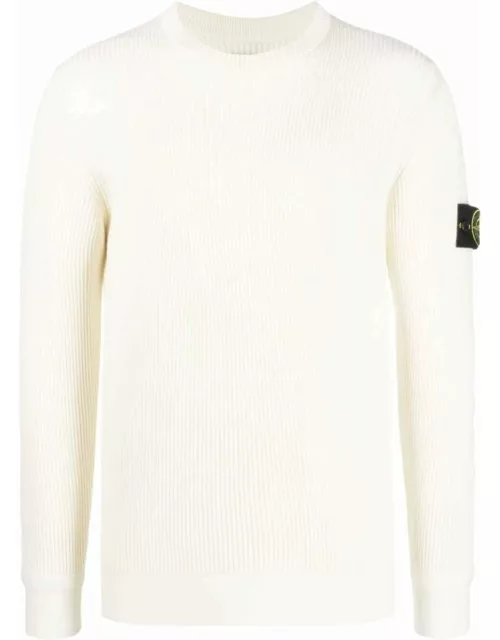 White Compass-motif ribbed-knit jumper