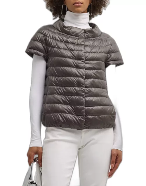 Short-Sleeve Snap-Front Quilted Puffer Jacket