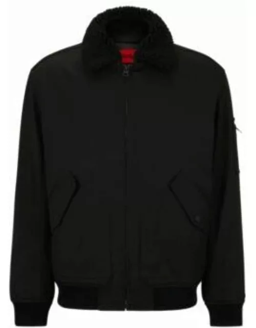 Water-repellent padded bomber jacket with teddy collar- Black Men's Casual Jacket