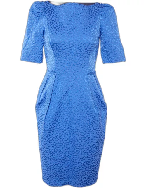 CH Carolina Herrera Blue Embossed Cotton Sheath Dress