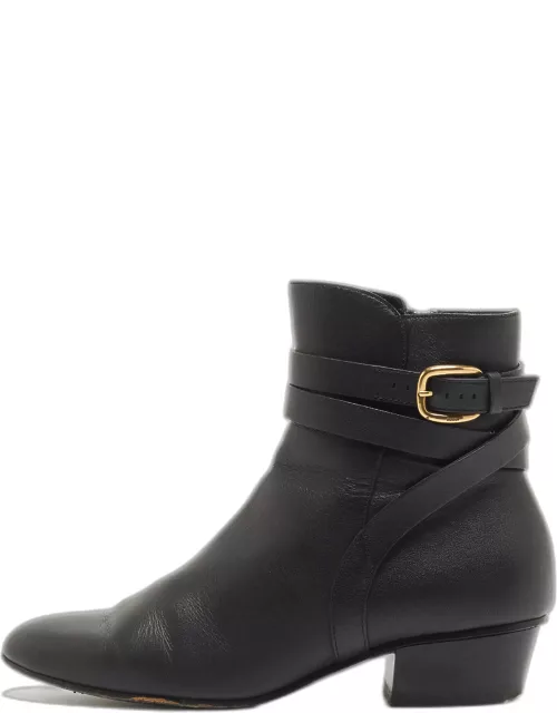 Gucci Black Leather Buckle Detail Ankle Bootie