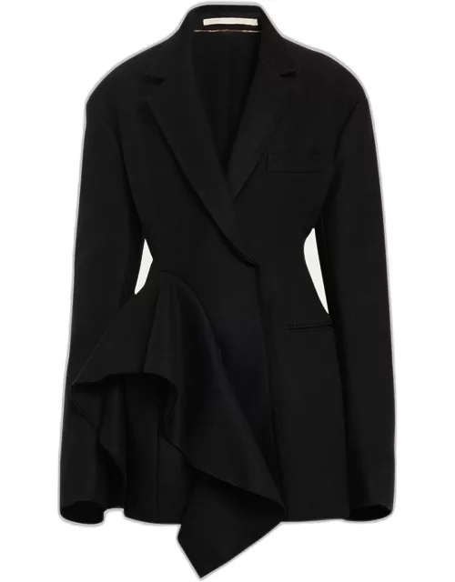 Wool Melton Sculpted Jacket with Ruffle Detai