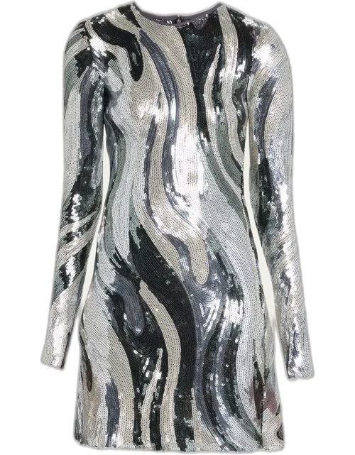 Swirly Sequin-Embellished Mini Dres