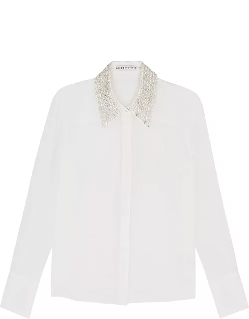 Alice + Olivia Willa Crystal-embellished Silk Shirt - Off White