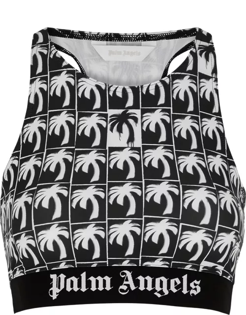 Palm Angels Printed Stretch-jersey Bra Top - Black And White