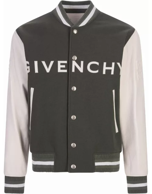 Grey Green And White Givenchy Bomber Jacket In Wool And Leather