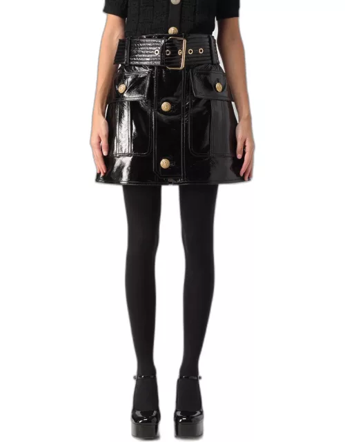 Balmain patent leather skirt with button