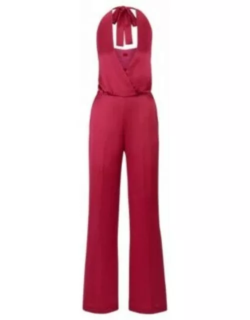 Halterneck jumpsuit in satin with rear tie- Pink Women's Day Dresse