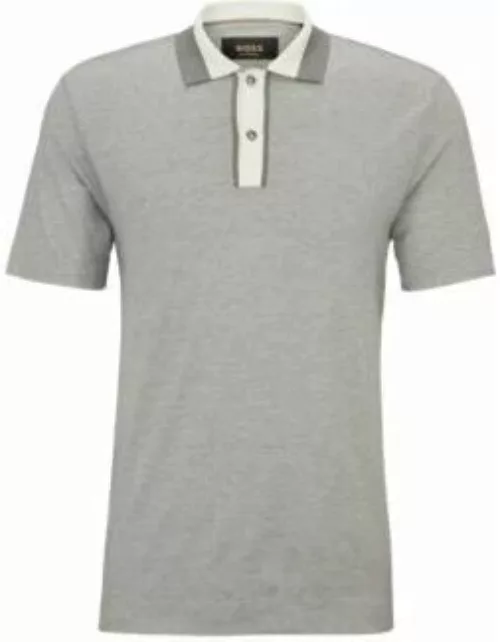Regular-fit polo shirt in cotton and silk- Silver Men's Polo Shirt