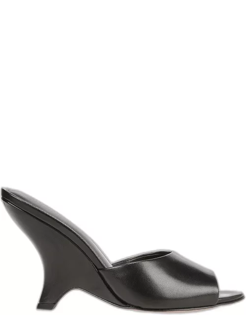 Mila Leather Peep-Toe Wedge Sandal